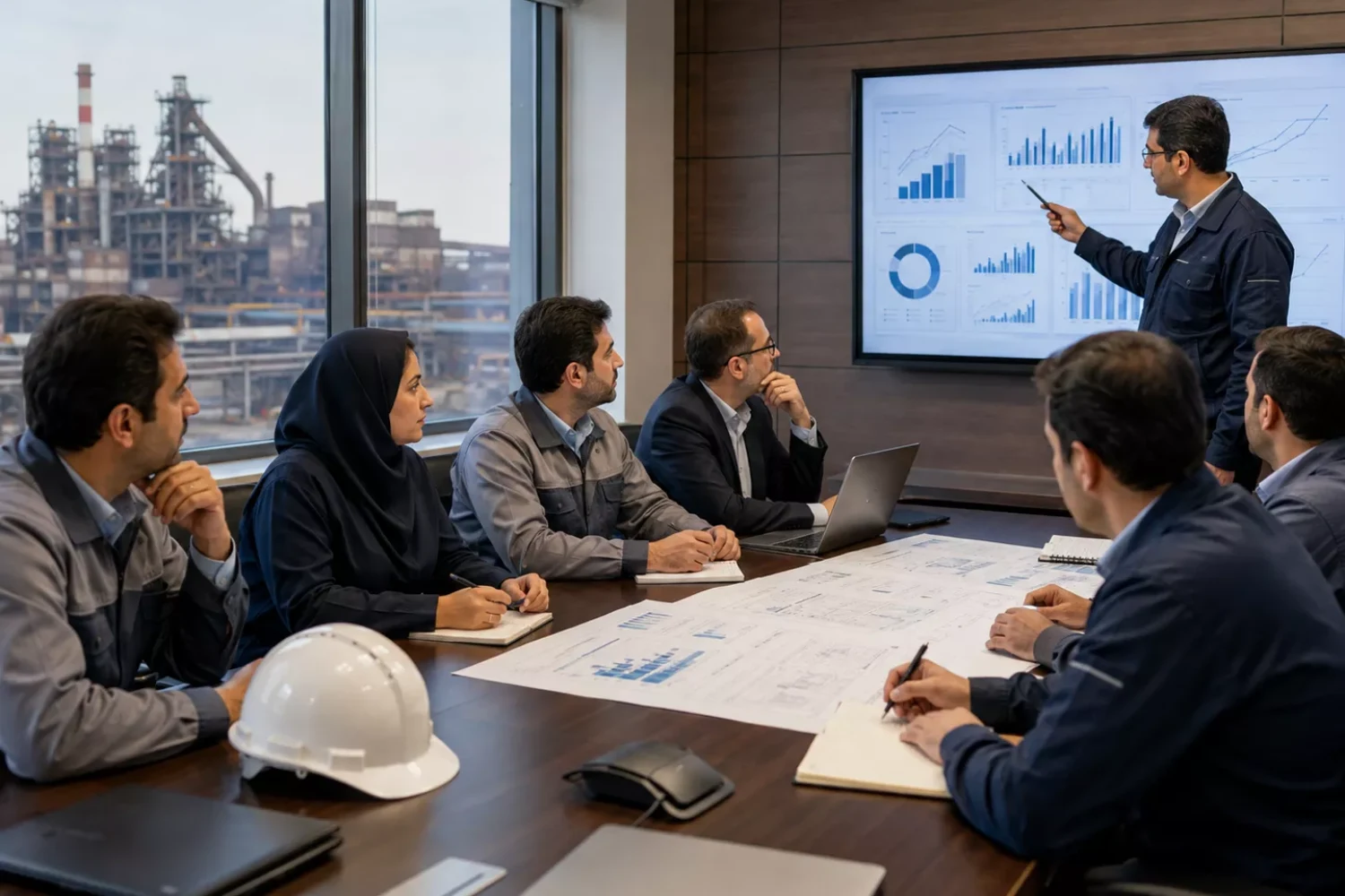 جلسه مشترک کارکنان ستادی و عملیاتی برای بررسی گزارش‌ها و شاخص‌های کارخانه