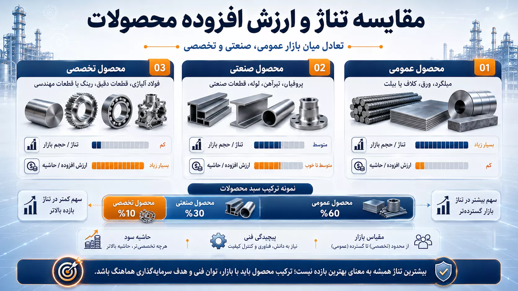 مقایسه تناژ تولید و ارزش افزوده محصولات فولادی