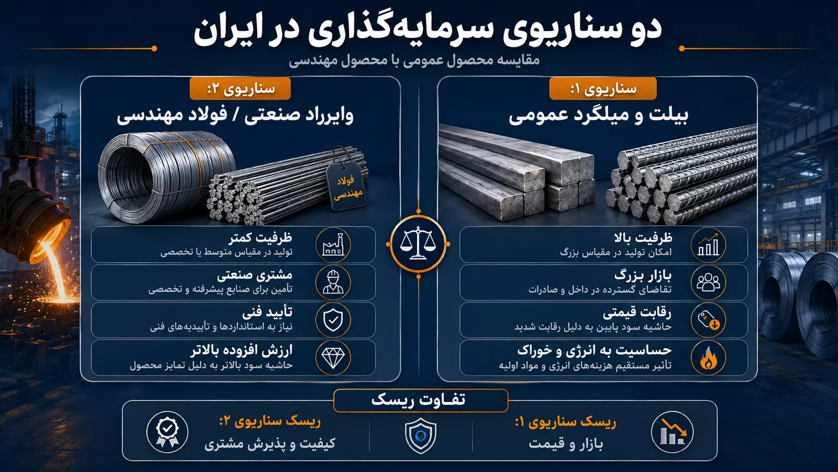 مقایسه دو سناریوی سرمایه‌گذاری فولادی در ایران