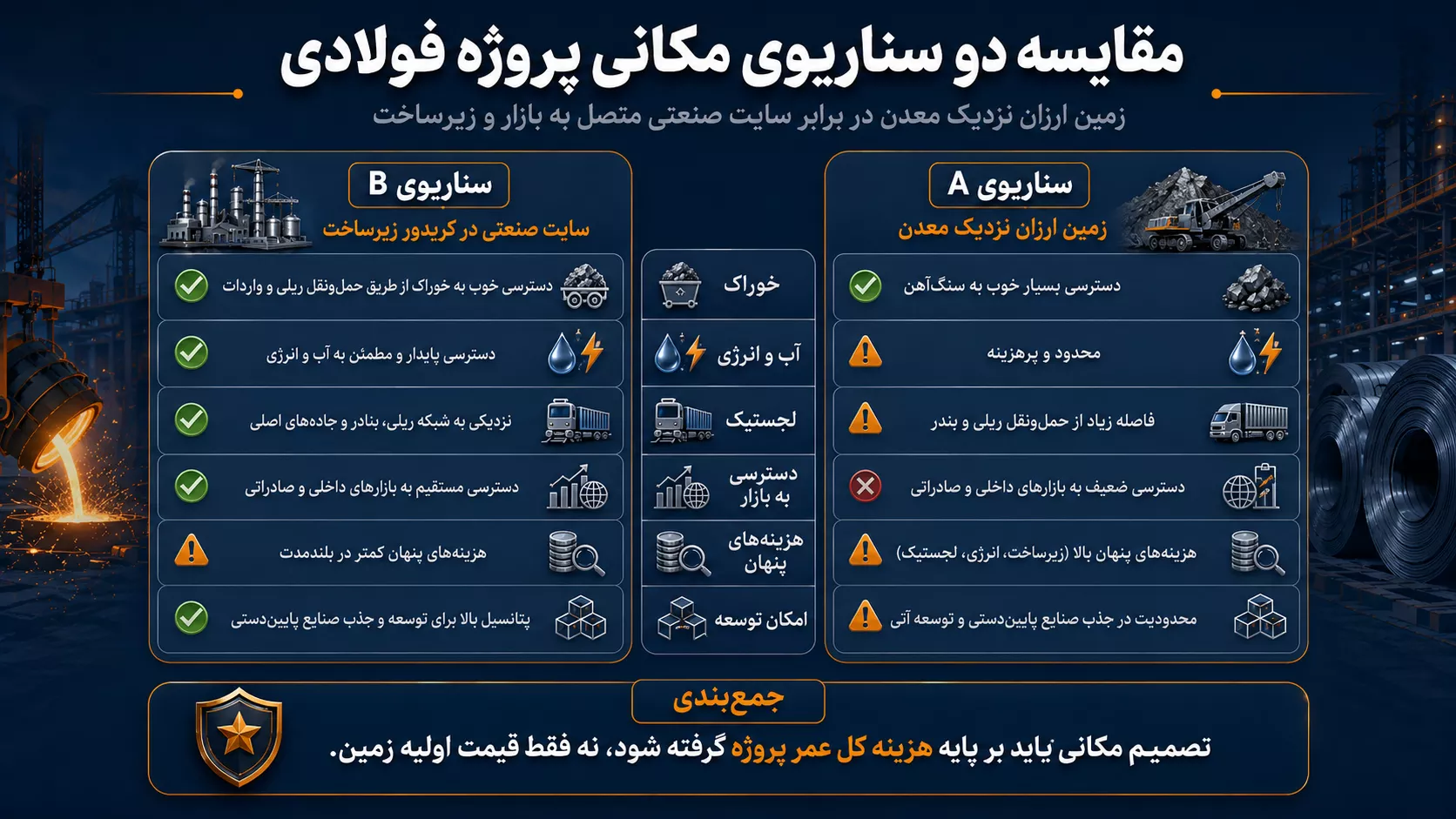 مقایسه زمین نزدیک معدن با سایت صنعتی متصل به زیرساخت و بازار
