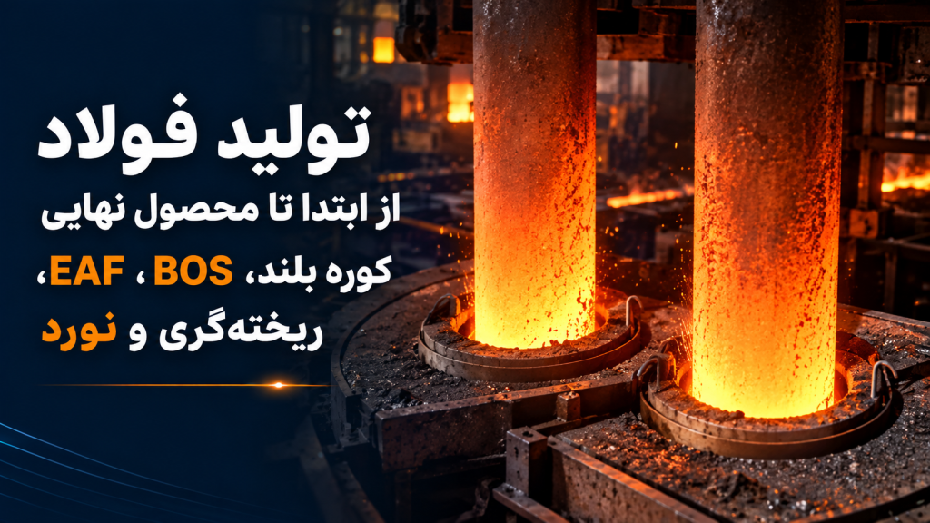 تولید فولاد از ابتدا تا محصول نهایی | کوره بلند، BOS، EAF، ریخته‌گری و نورد